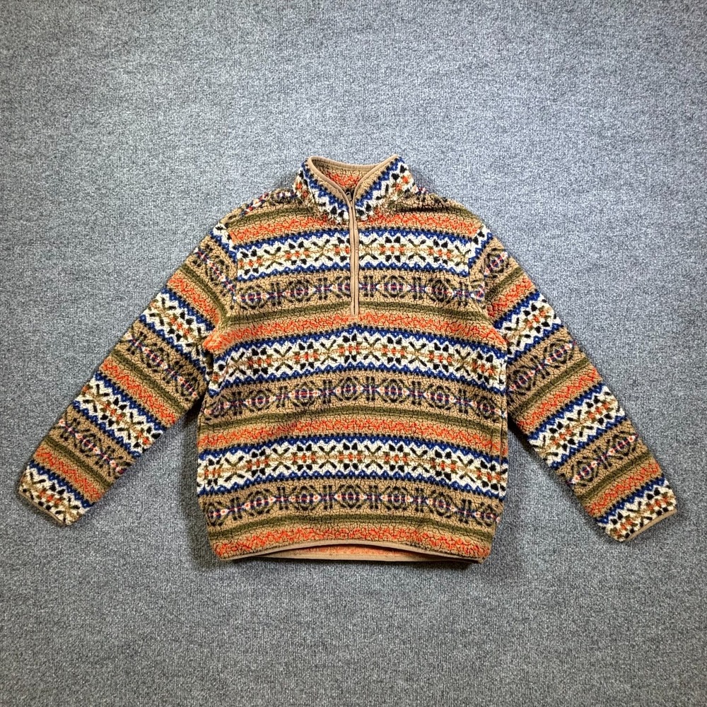 Old Navy Sweater Mens M Beige Polyester Fair Isle 1/4 Zip Sherpa Preppy Holiday